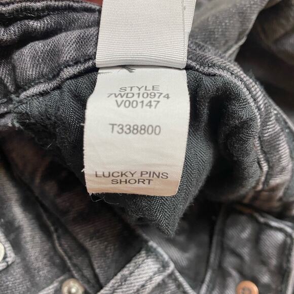 LUCKY JEAN SHORTS 8 29 FADED WASHED BLACK LUCKY PINS DENIM CHEWED FRAYED HEM - Picture 6 of 6